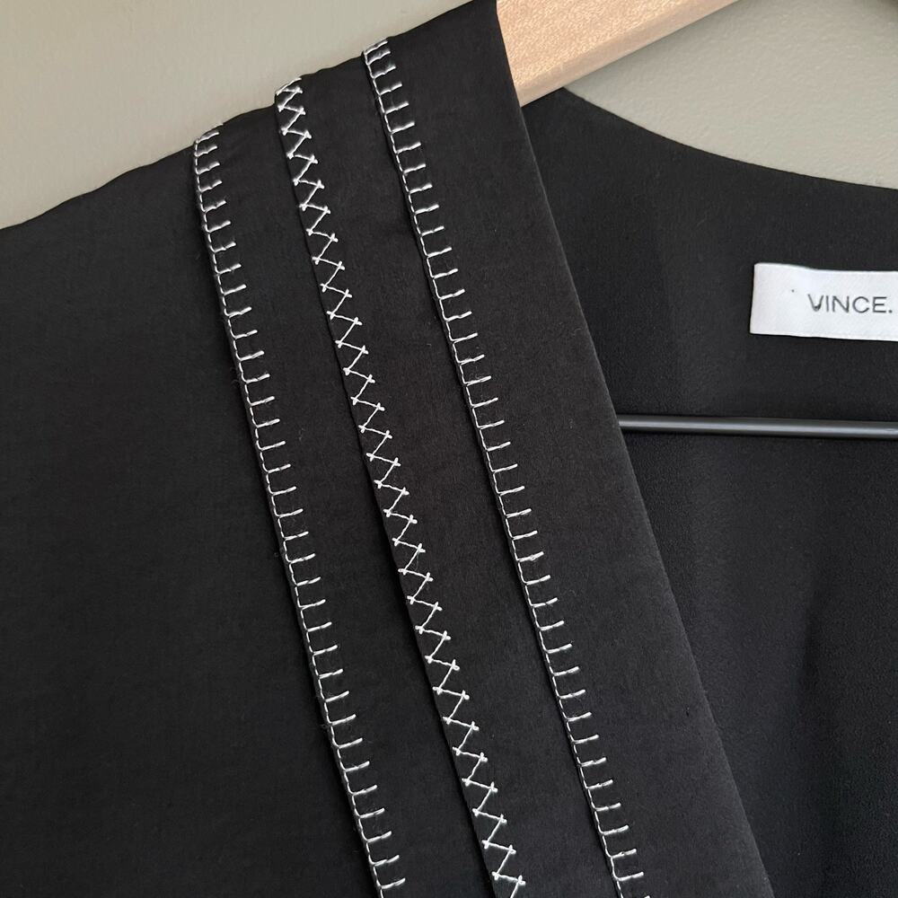 Vince Embroidered Front V-Neck Shift Dress Black Size 4 Minimalist Relaxed Fit - Picture 9 of 16